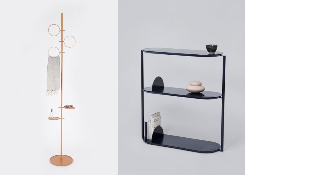 Espaces du design. Étagère Hawu et porte-manteau Glaubi par Diiis, diiis.ch