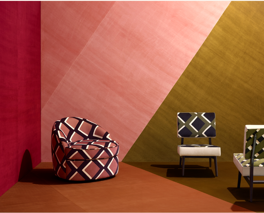 Exemple décoration rose tendance Pierre Frey. Espaces contemporains