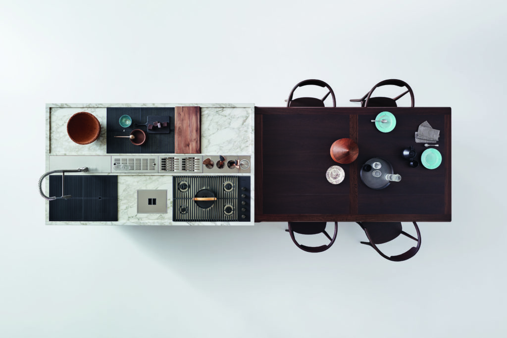 Bar de cuisine, plan snack, table à manger, îlot dans une cuisine design