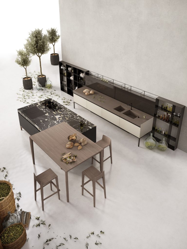 Bar de cuisine, plan snack, table à manger, îlot dans une cuisine design