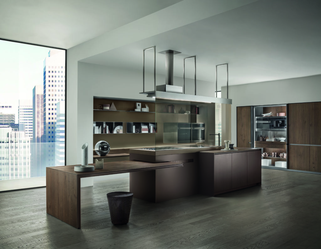 Bar de cuisine, plan snack, table à manger, îlot dans une cuisine design