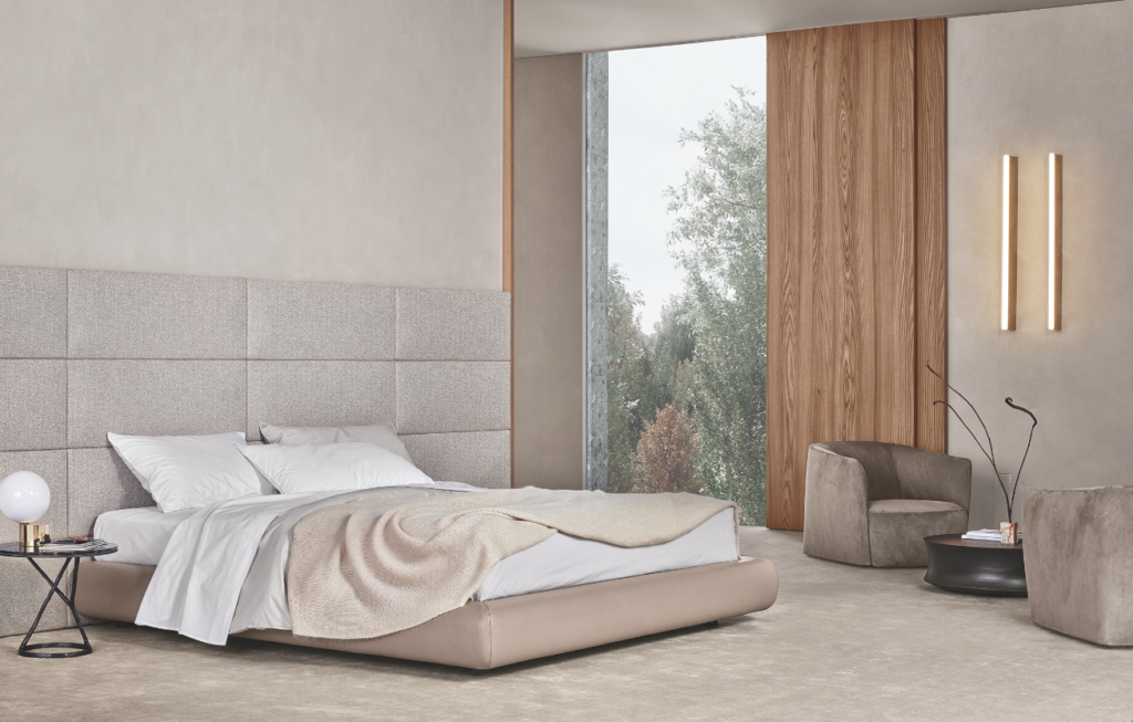 Tête de lit. Lit en tissu. Lit design. Poliform.