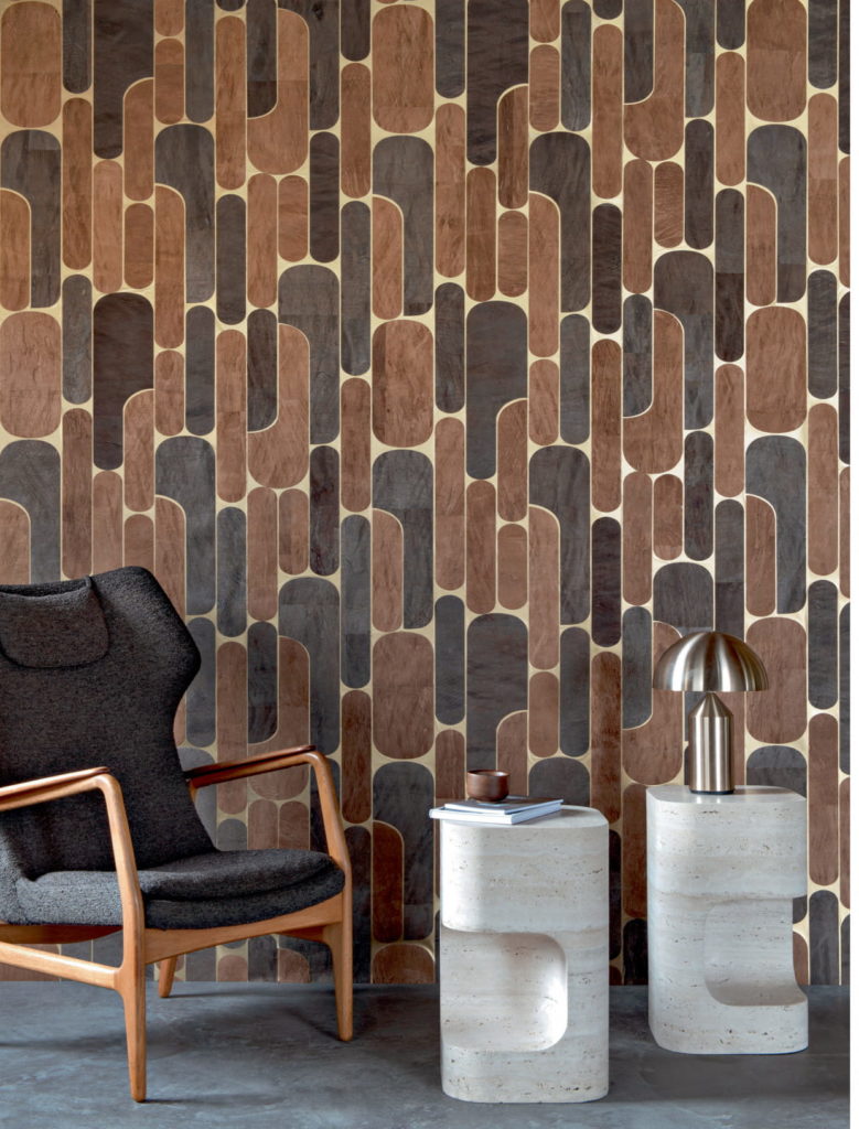 Papier peint géométrique pour canapé, fauteuil ou banquette. Tendance décoration effet graphique