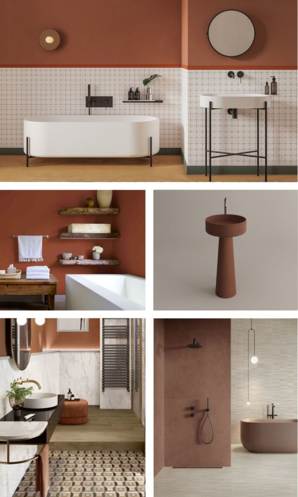 Salle de bain de couleur marron.